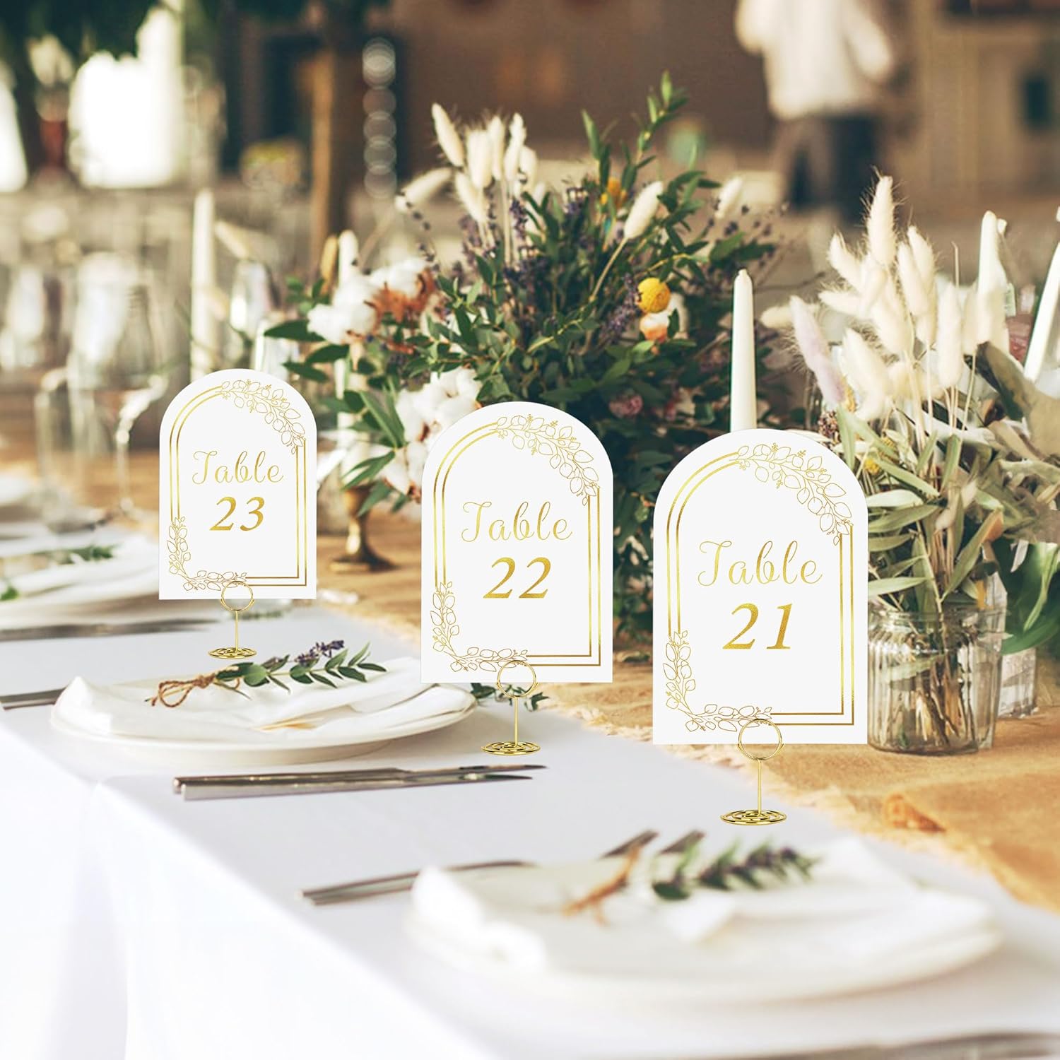 JOYIT 20 Set Wedding Table Numbers with Holders White Gold Cards for Events