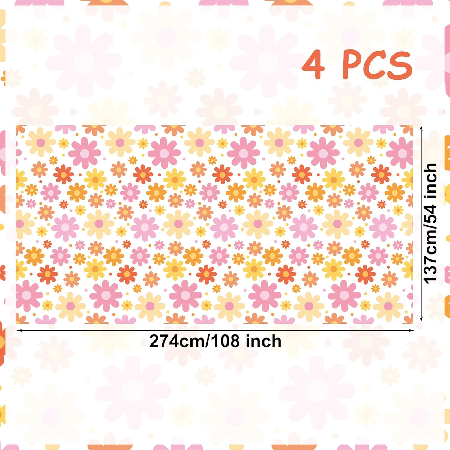 Augisteen Groovy Daisy Pattern Tablecloths 54x108 Inch 4 PCS