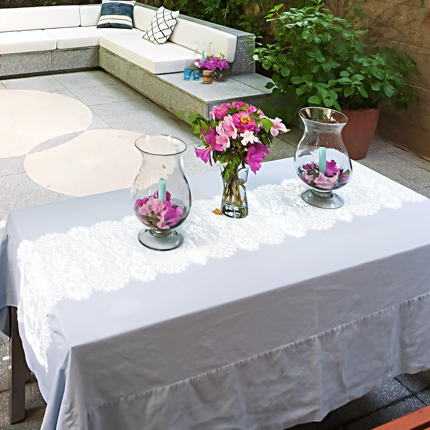 4 Pcs White Lace Table Runners 14x120 Inch Vintage Boho Table Runner for Wedding Bridal Shower Decor