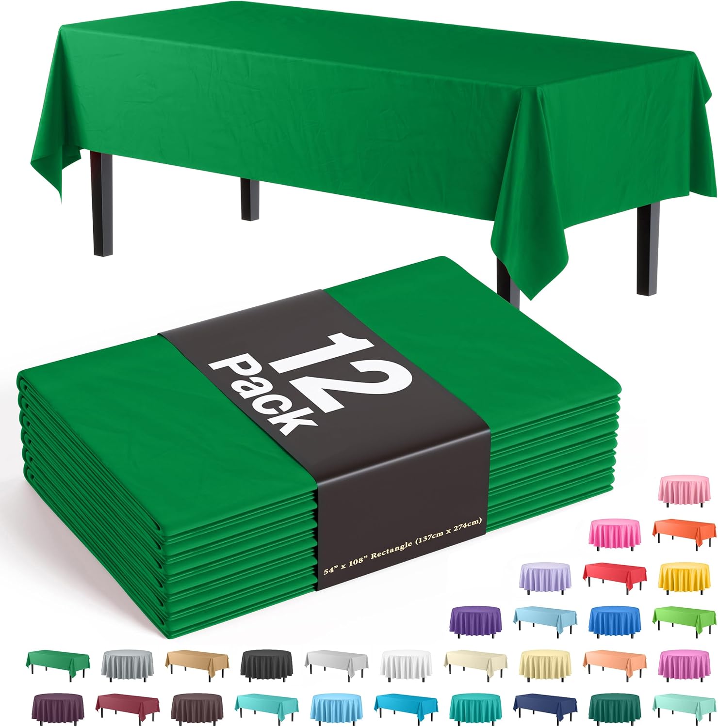 Exquisite Emerald Green Party Tablecloths 12-Pack