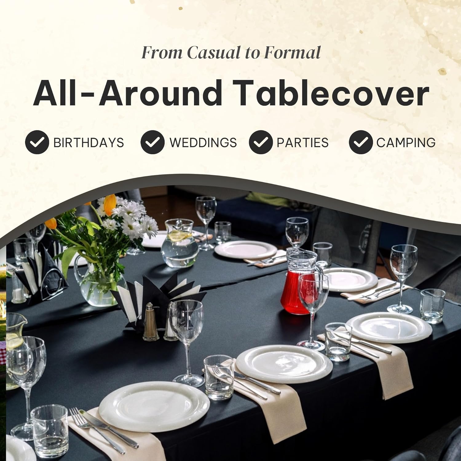 Amatra All-Purpose Plastic Table Cover Roll Black 54x120