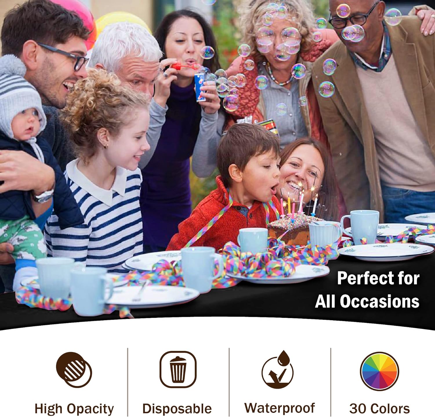 Party Solids 6-Pack Black Plastic Tablecloth 54in x 108in Rectangle