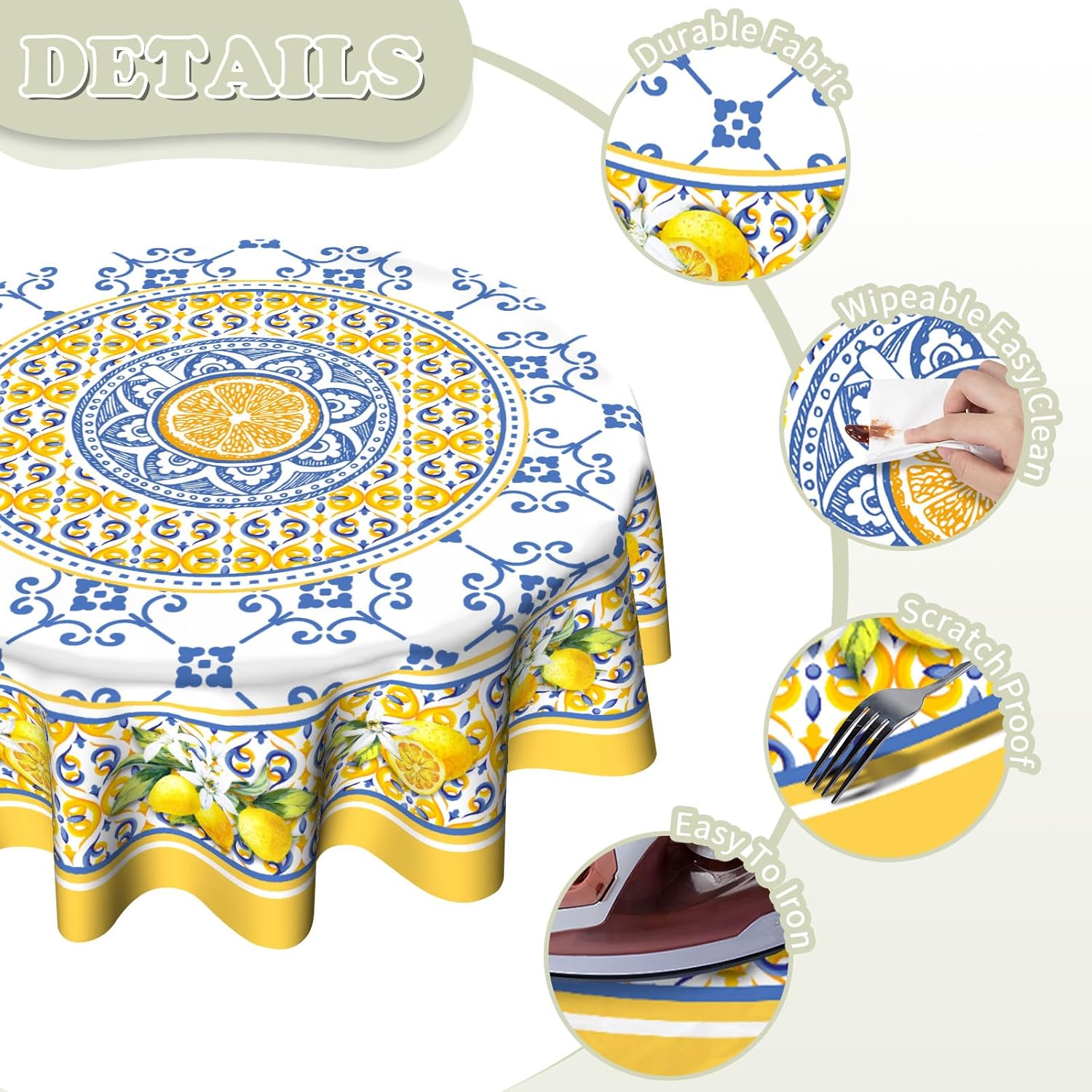 Imiss Lemon Yellow 60 Inch Round Tablecloth Boho Floral Design