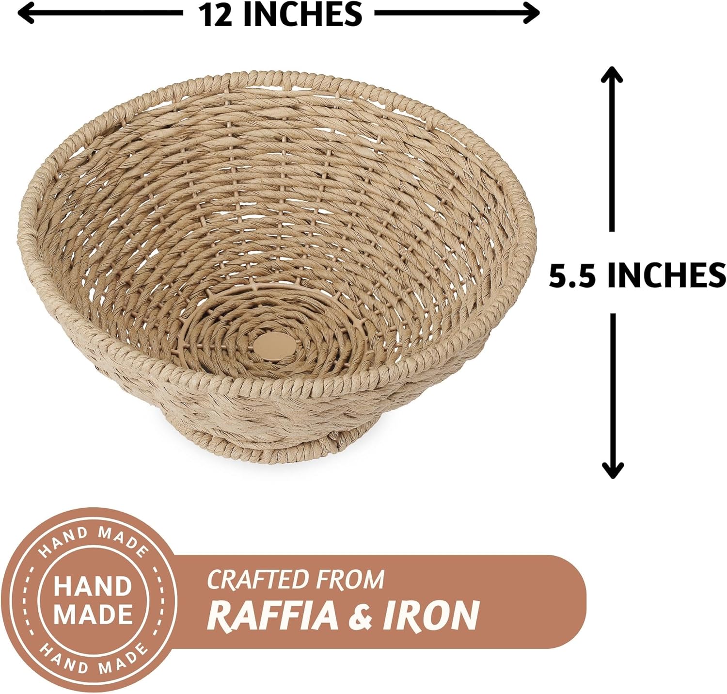 Folkulture Jute Fruit Bowl 12 Inch Decorative Serving Bowl