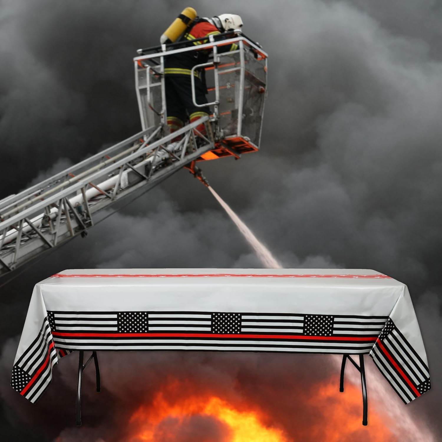 Havercamp Firefighter Tablecover 108x54in Red Line Decor