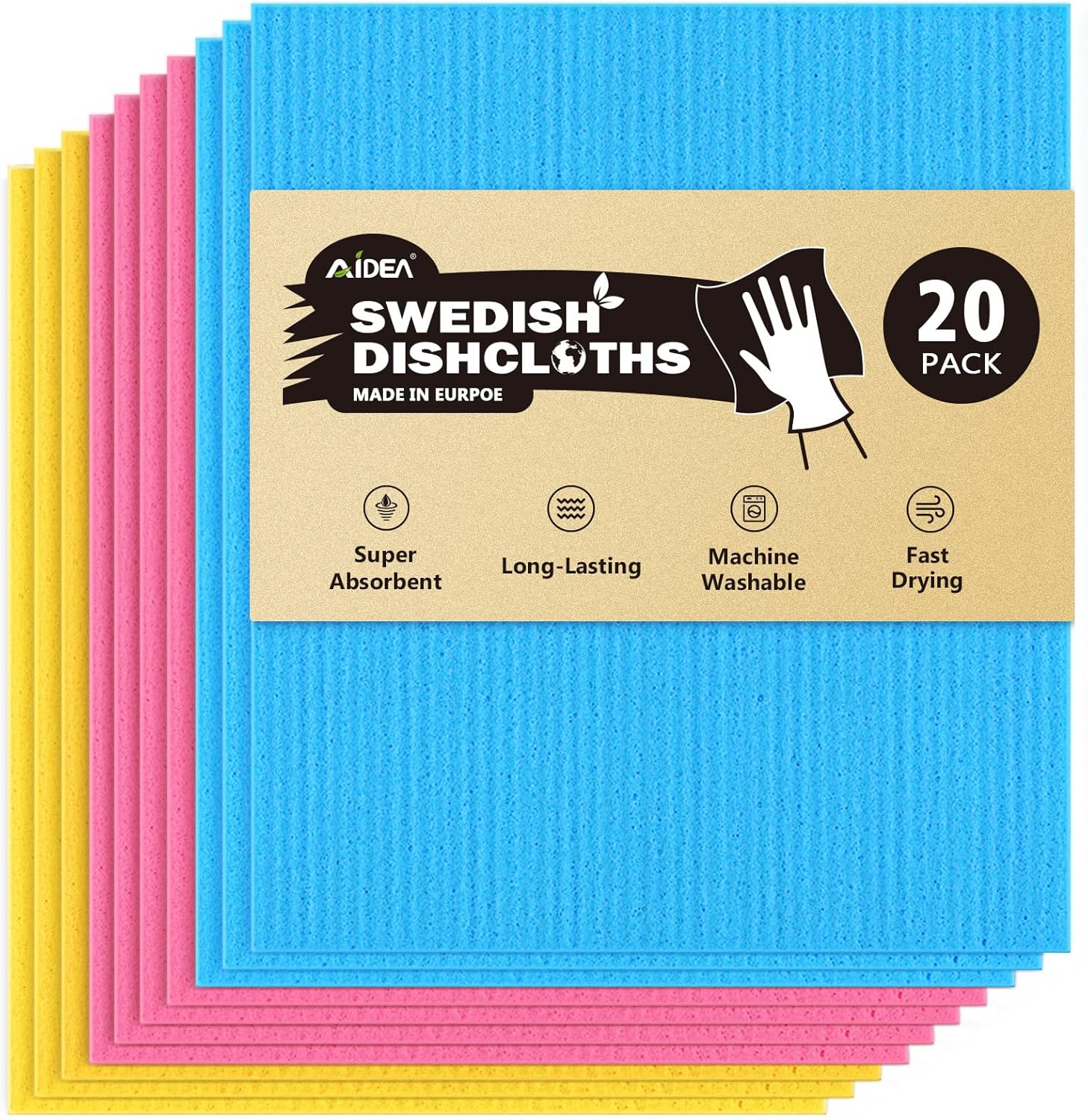 AIDEA Swedish Dish Cloths 20 Pack Reusable Kitchen Towels