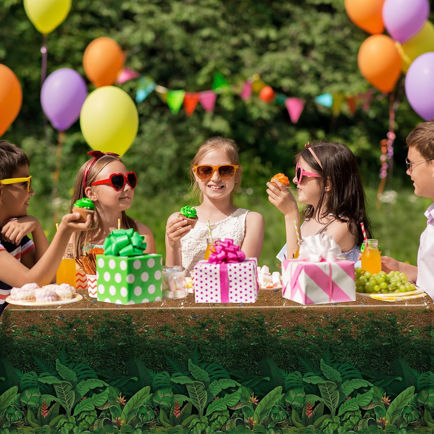 3Pcs Forest Path Plastic Tablecloths for Jungle Themed Parties