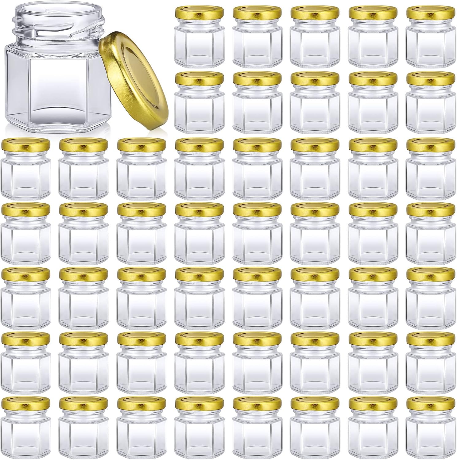 Nuogo 100 Pack Mini Hexagon Glass Jars with Lids