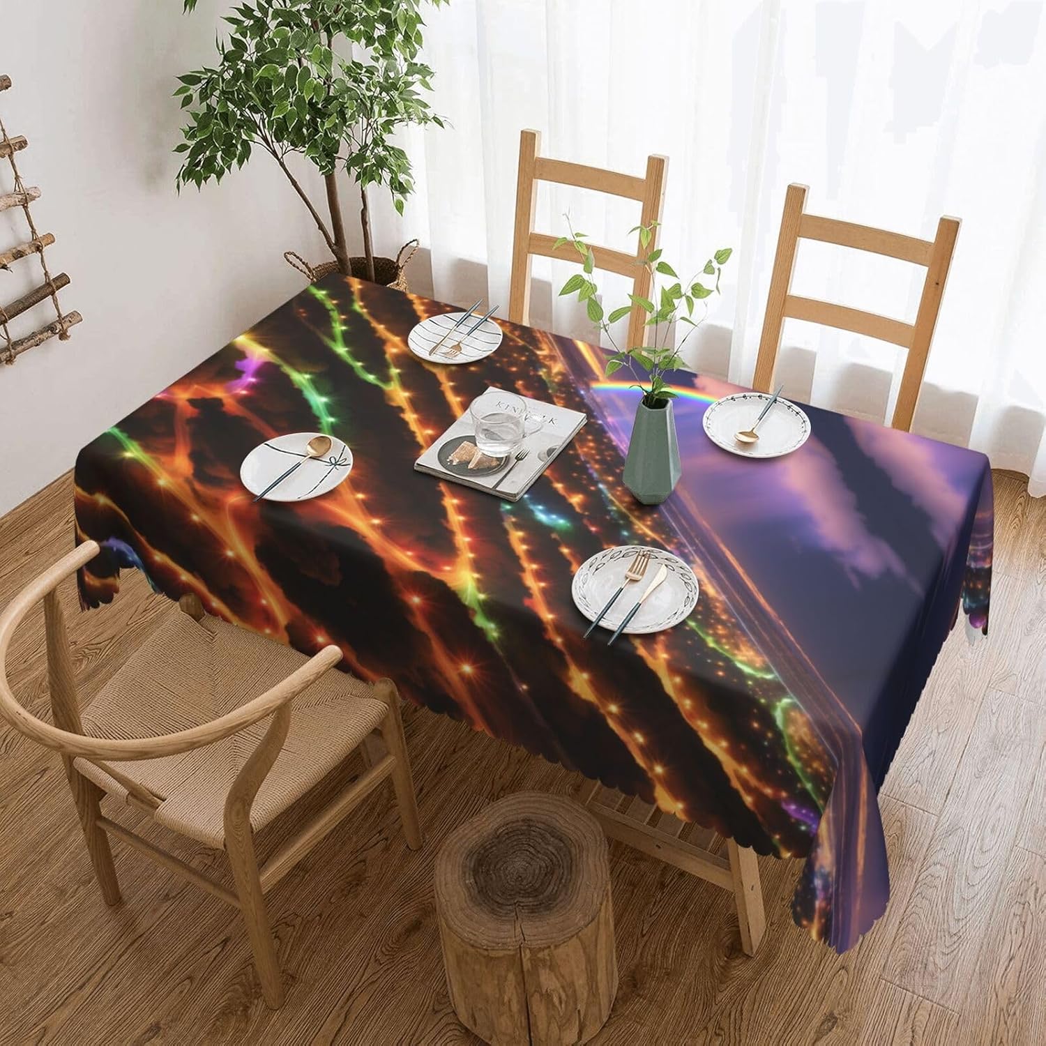 Rainbows and Lights Rectangle Tablecloth 54x72 Inch Washable Decor