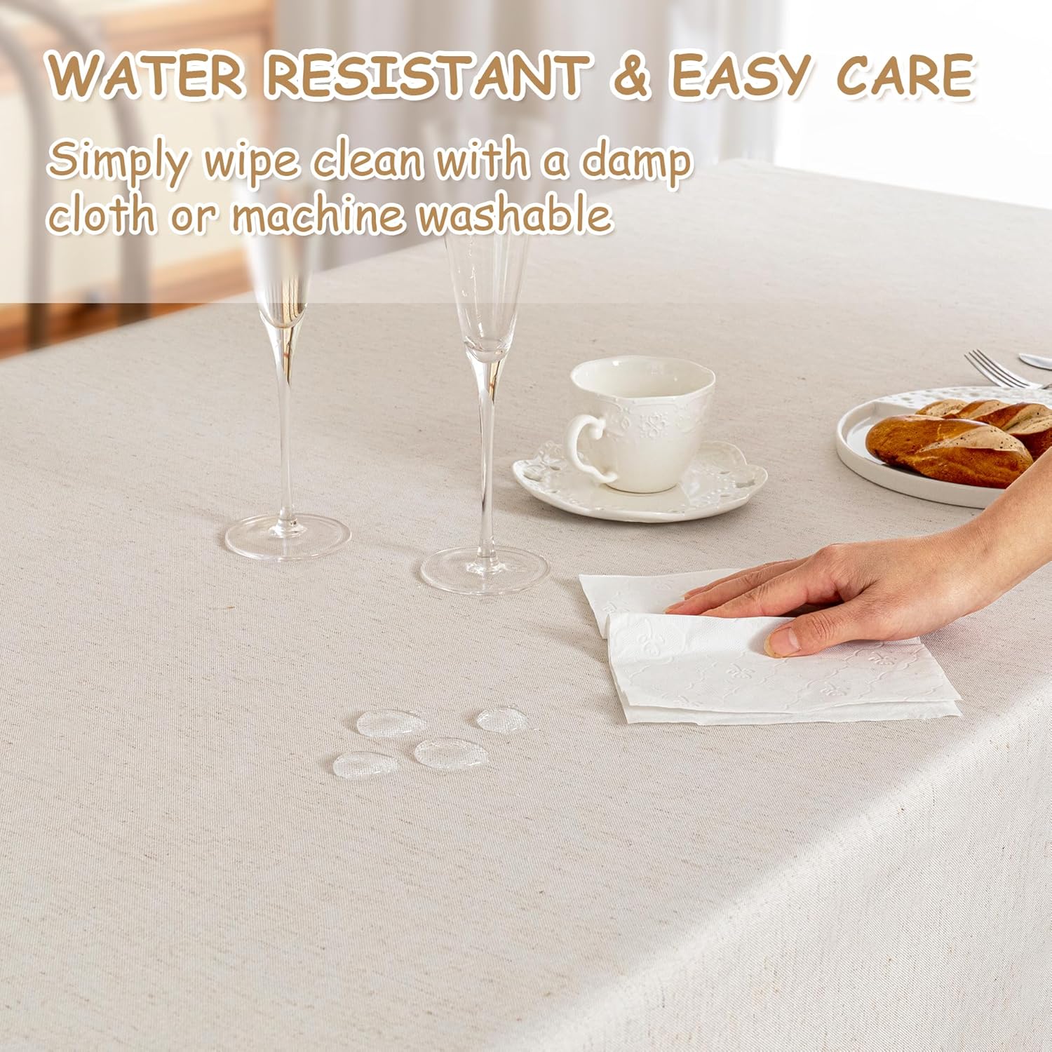 MYSKY HOME 60x84 Inch Waterproof Table Cloth with Beige Tassels