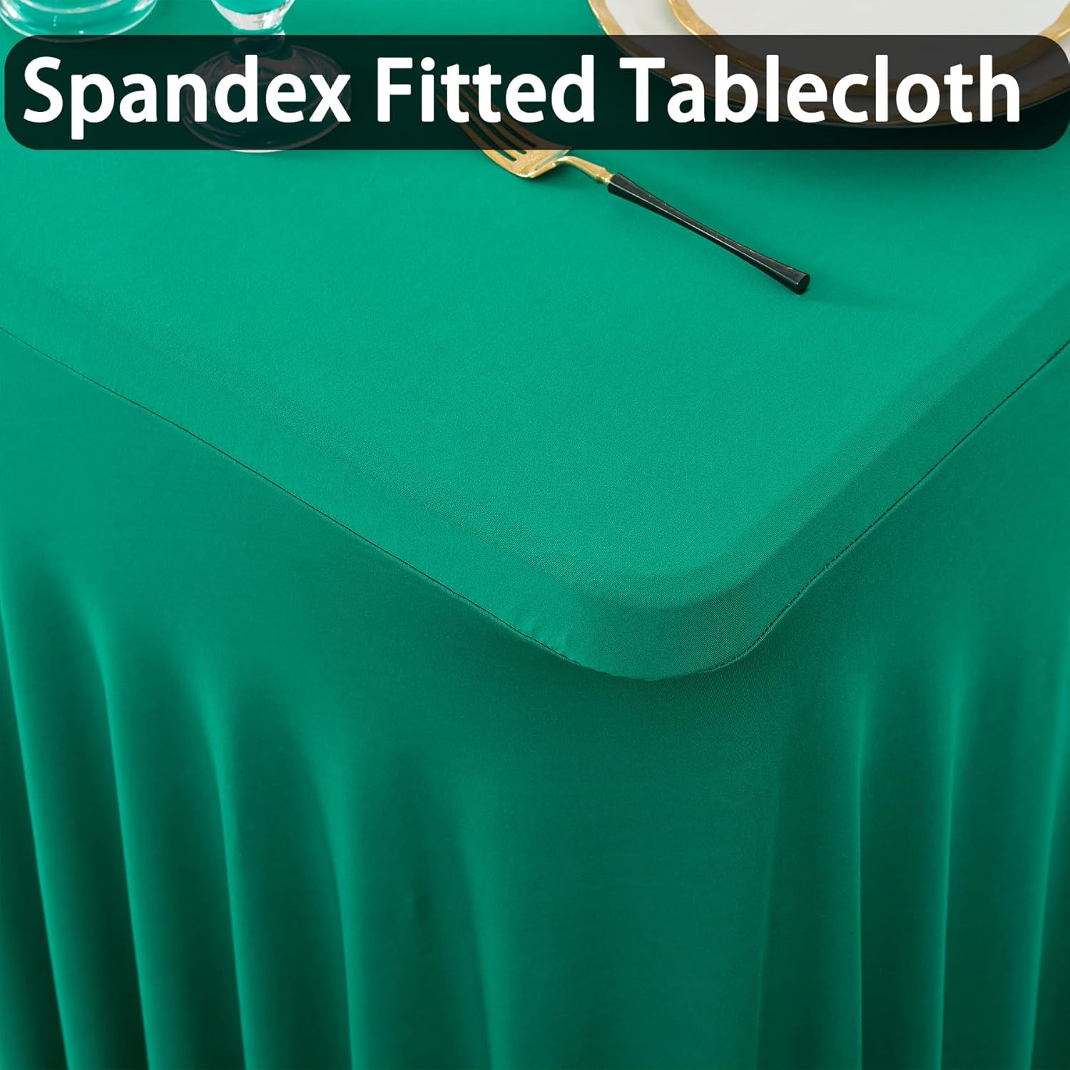 4 Pack Emerald Green Spandex Tablecloths for 6 Foot Tables