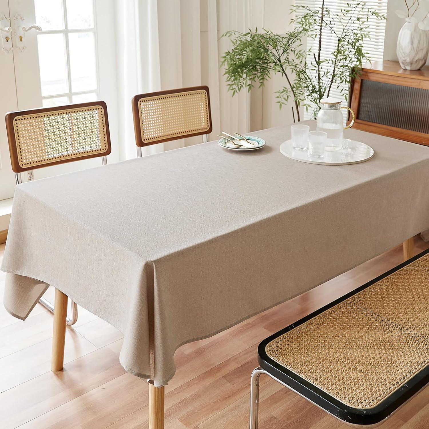 AUSSPVOCT Textured Linen Tablecloth 60x84 Water Resistant
