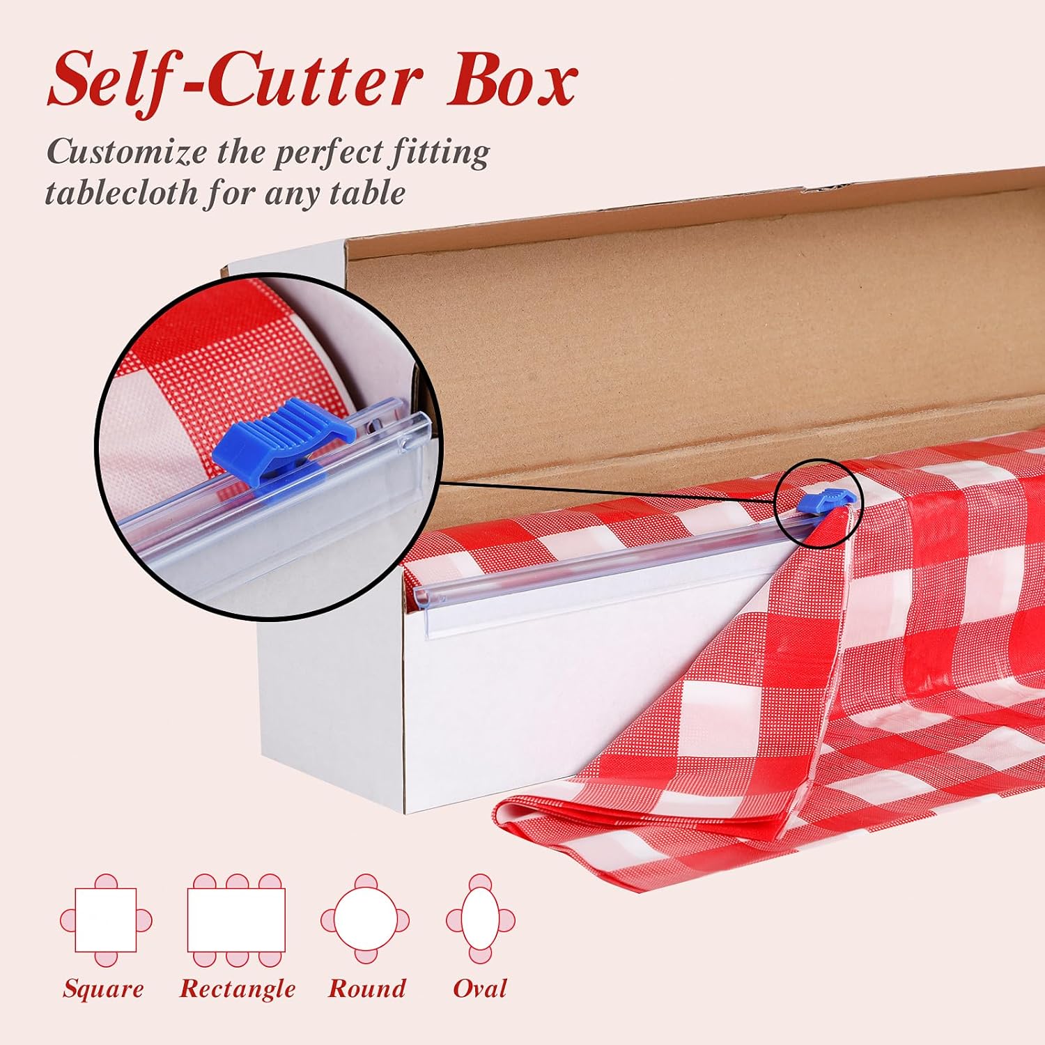 Goodluck 54 Inch x 300 Feet Red Checkered Table Cloth with Cutter Box