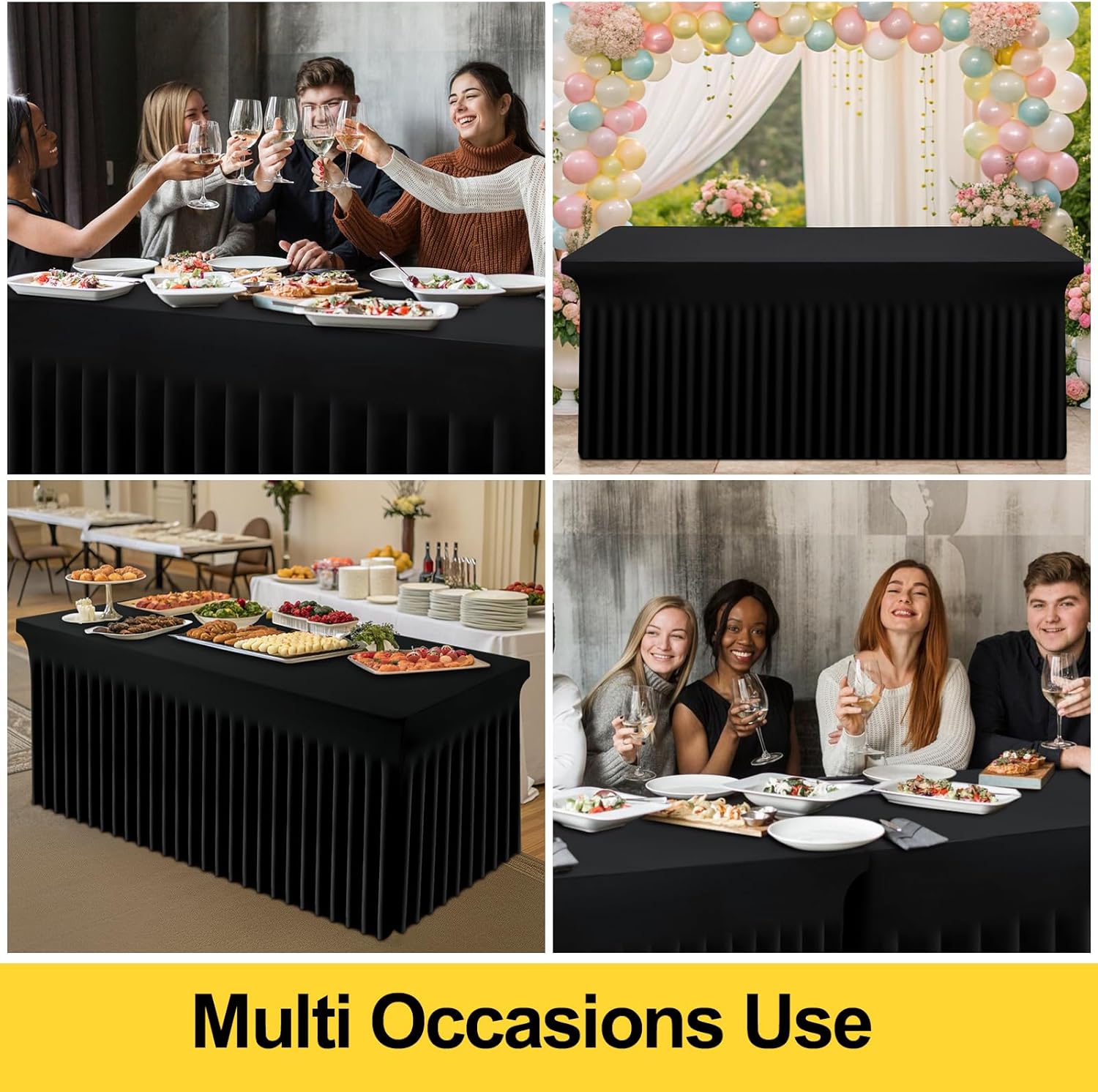 Smiry Spandex Tablecloth for 6FT Tables Black