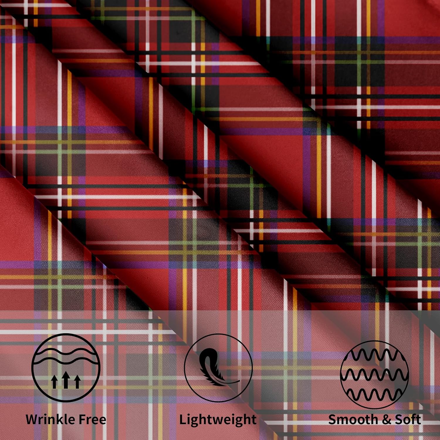 60 Inch Red Christmas Round Tablecloth with Buffalo Plaid Design