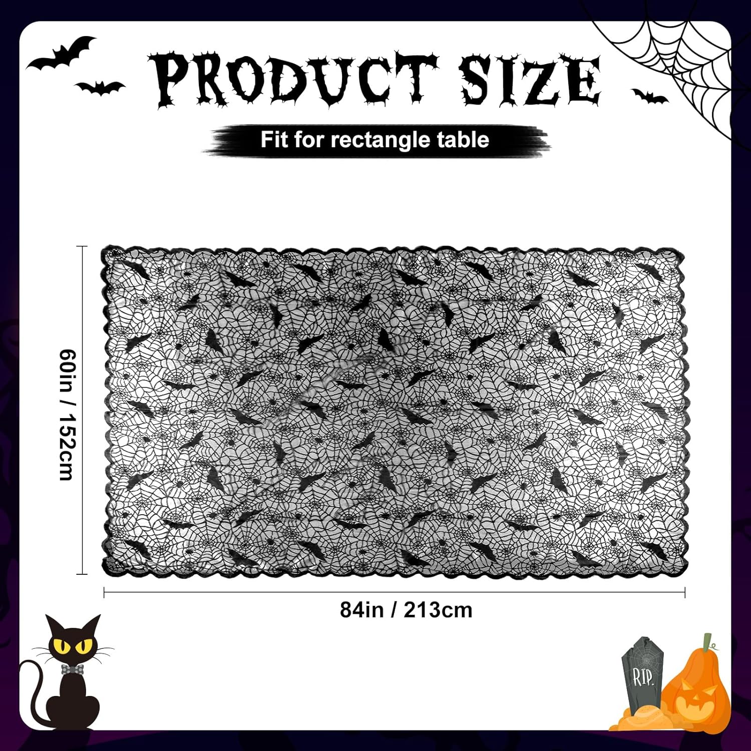 OurWarm Halloween Tablecloth Black Spider Web Design 60x84 Inch
