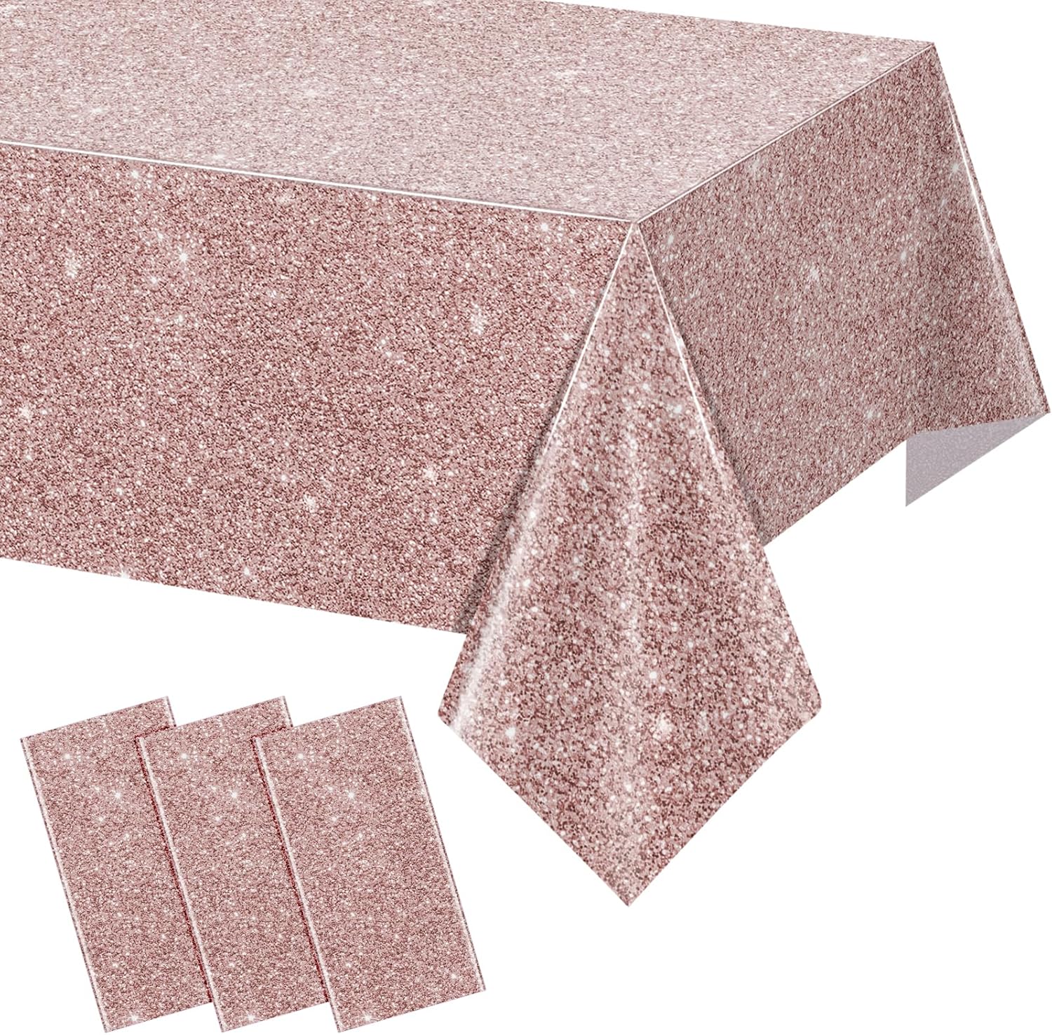 3 Pack Pink Rose Gold Birthday Tablecloths 54x108 Inch