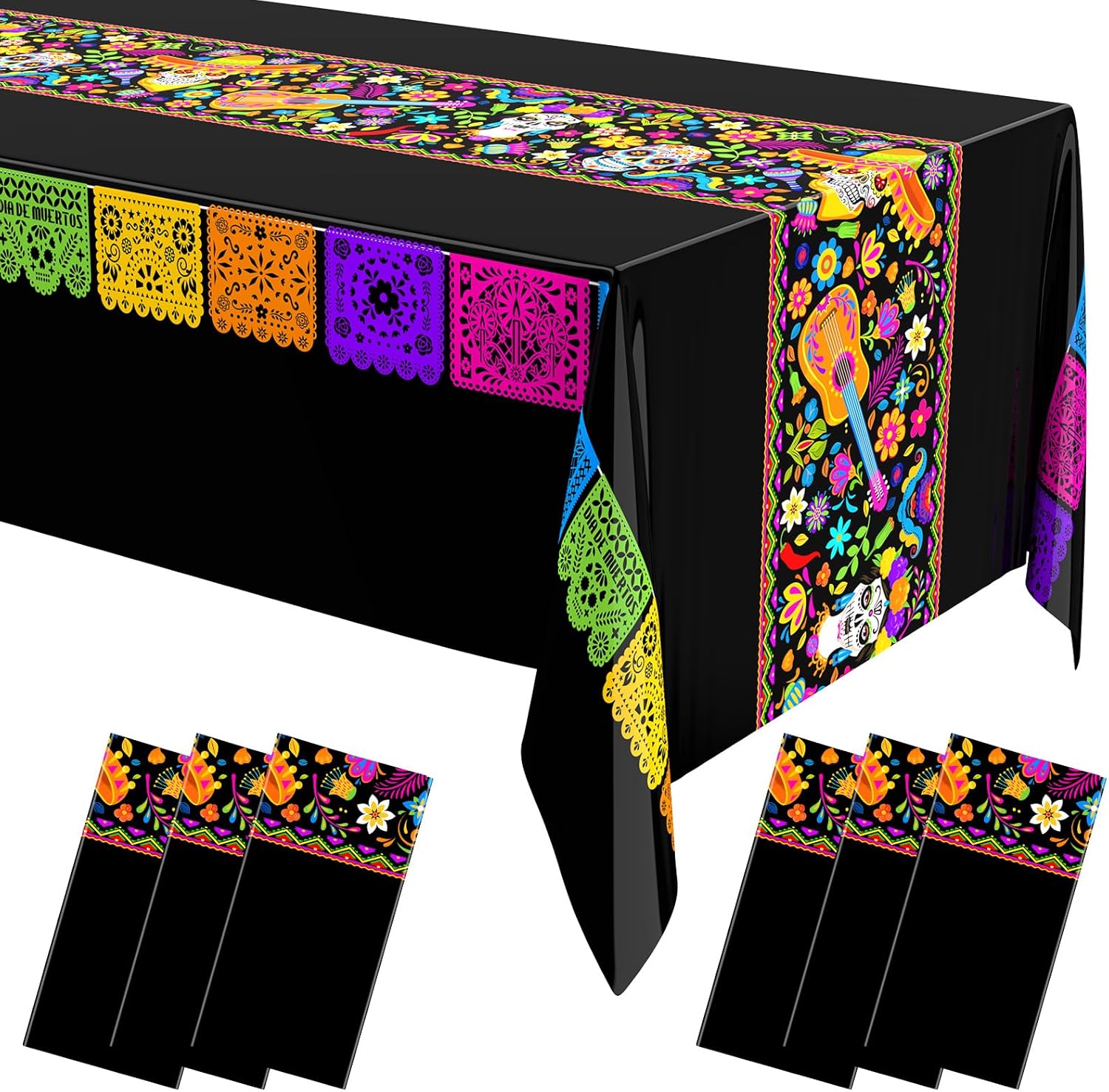 Oudain 6 Pcs Fiesta Tablecloth 108 x 54 Inch Waterproof Plastic Table Cover for Mexican Festive Events