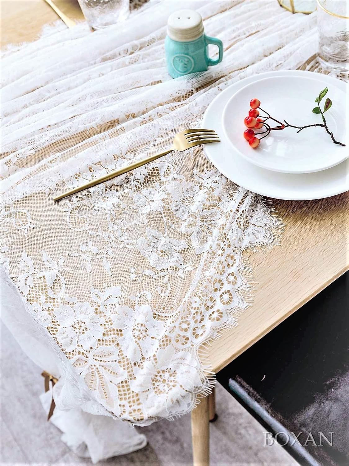 BOXAN 60x120 Inch White Lace Tablecloth Overlay