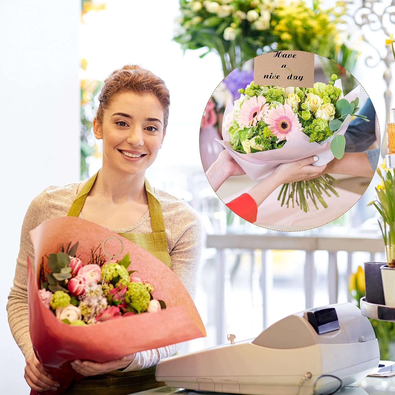 Hotop 30 Pcs Gold Floral Card Holder Stick for Wedding and Party