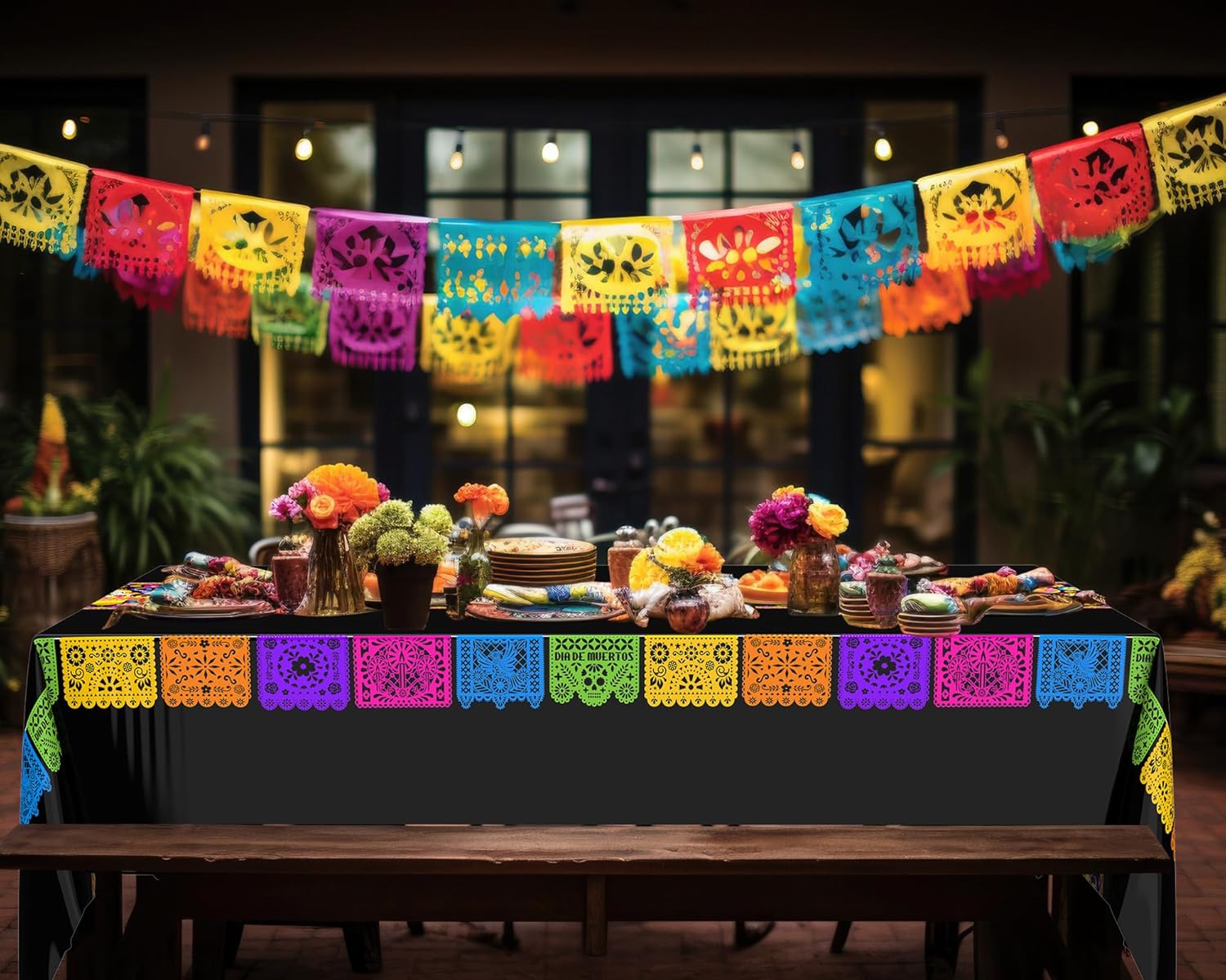 Oudain 6 Pcs Fiesta Tablecloth 108 x 54 Inch Waterproof Plastic Table Cover for Mexican Festive Events