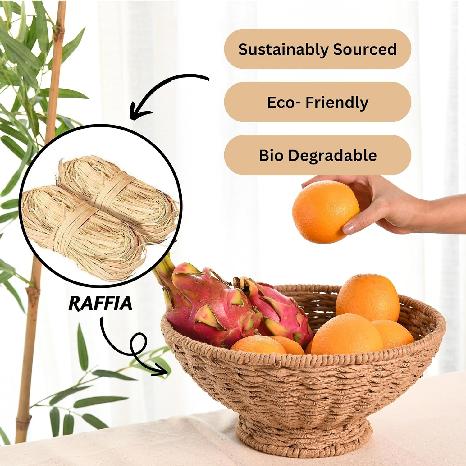 Folkulture Jute Fruit Bowl 12 Inch Decorative Serving Bowl
