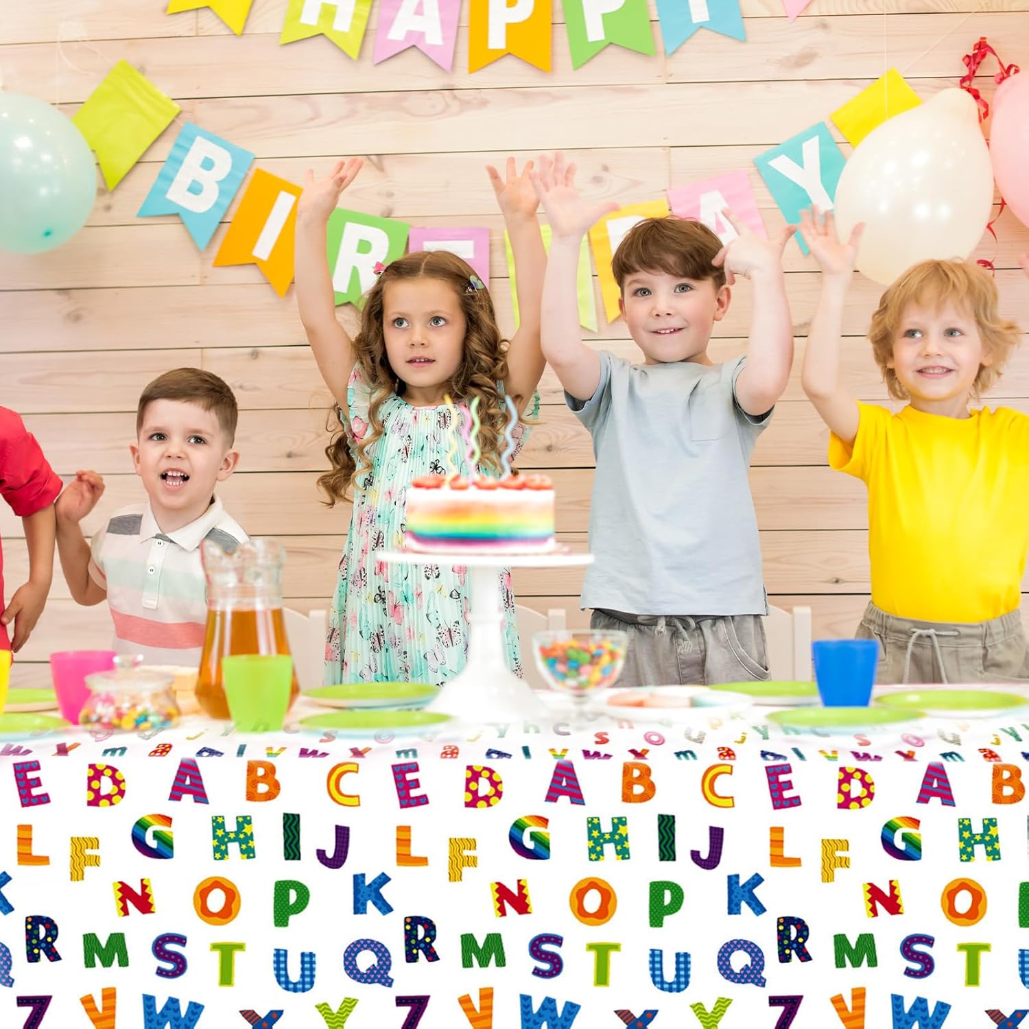 3Pcs Colorful ABC Alphabet Tablecloth 54x108 Inch Rectangular