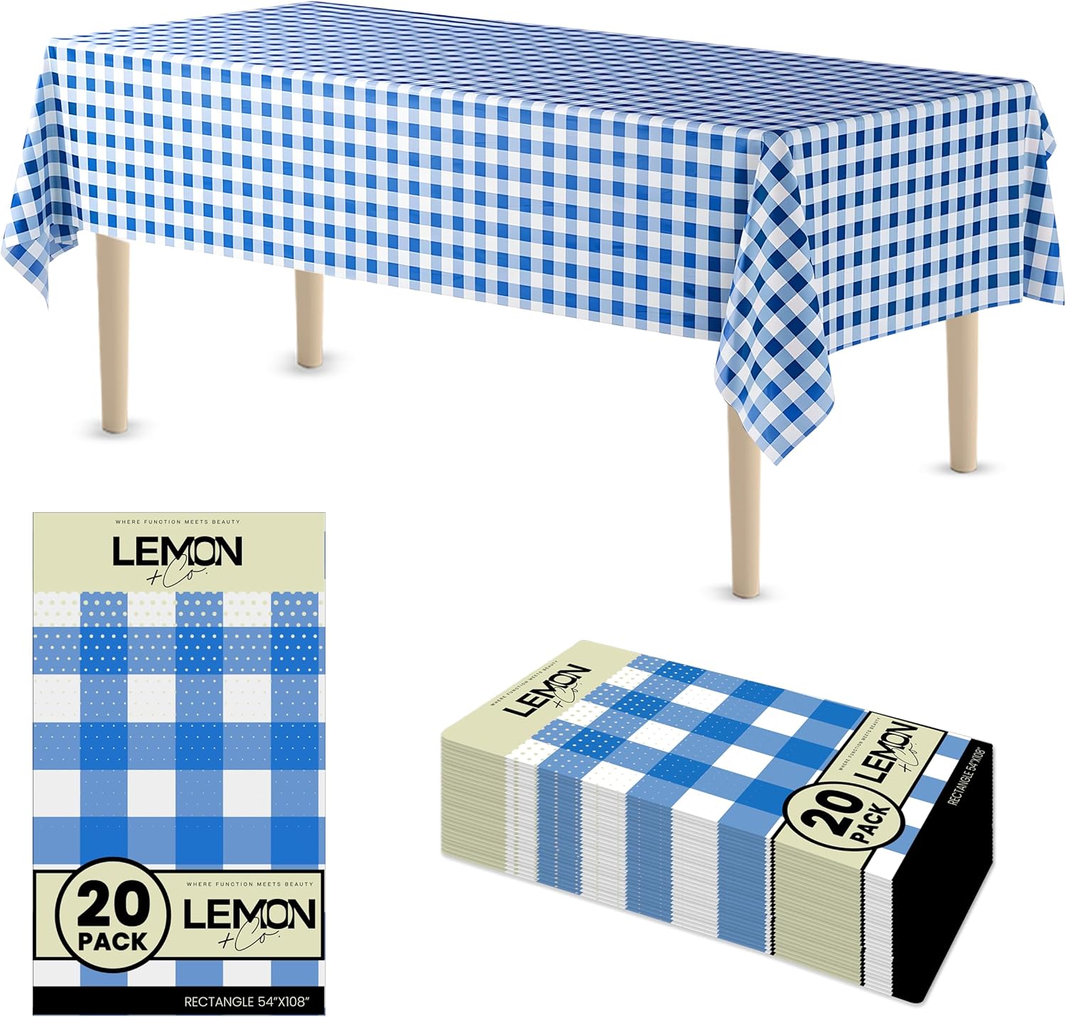 Blue Gingham Rectangle Table Cover 54x108 Inch 20 Pack