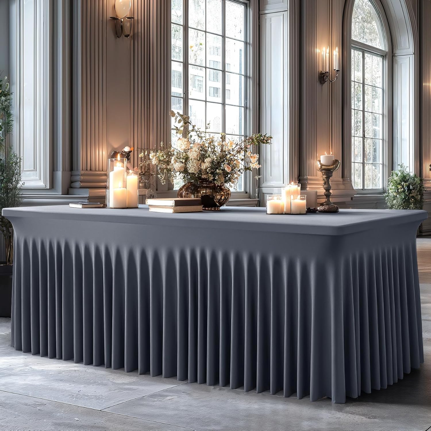 Shillance 2 Pack Grey Spandex Tablecloths for 6 Foot Rectangle Table