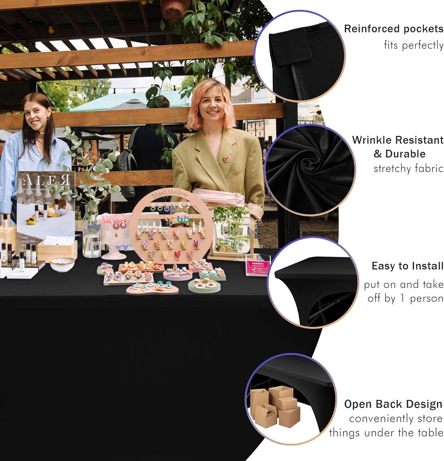 Nasitos 6 Pack Black Stretch Table Cloths