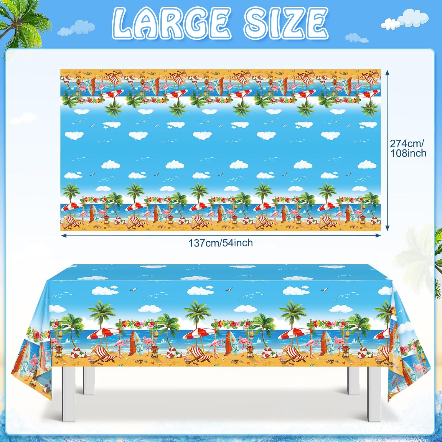 3 Pack Summer Beach Plastic Tablecloths with Hawaiian Design