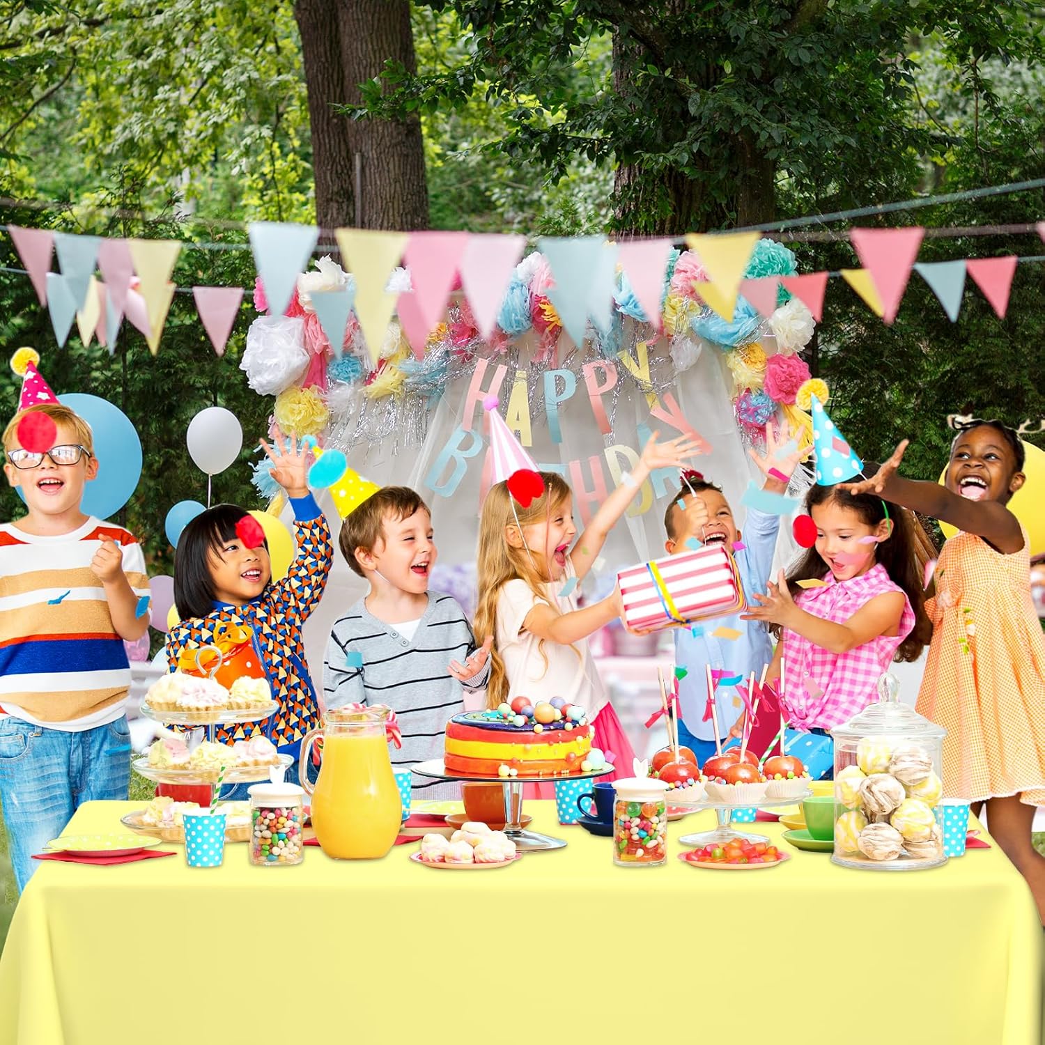 QISOLIY 3 Pcs Light Yellow Tablecloth for Parties