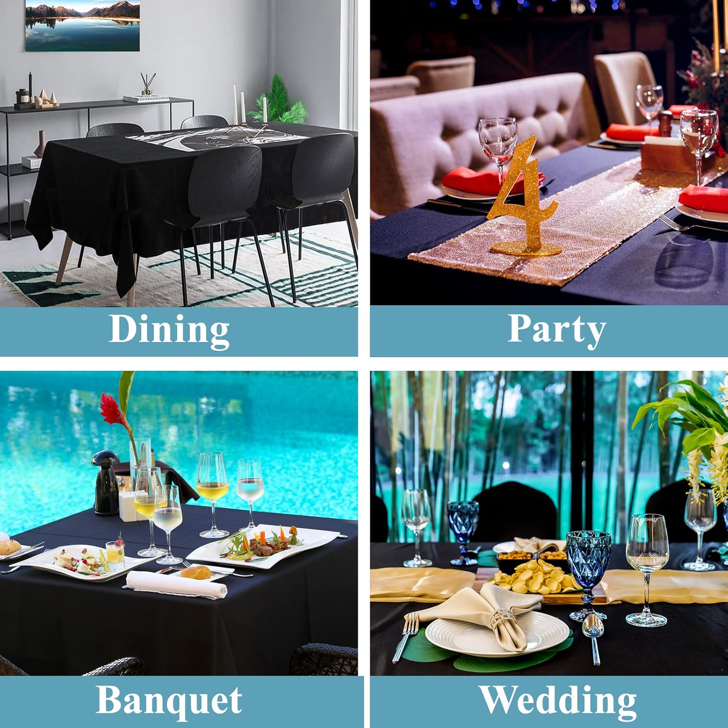 VidaFete 2 Pack 90x132 Inch Black Tablecloth