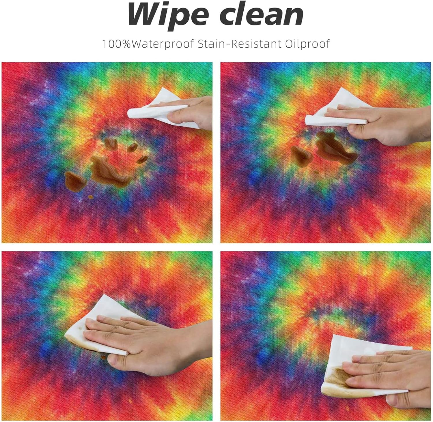 Tie Dye Round Tablecloth Fitted Elastic Washable 45-50 Inch