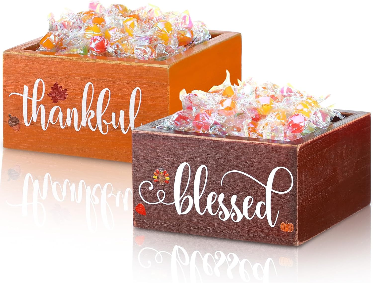 2 Pcs Fall Candy Dish Mini Wooden Autumn Candy Bowl Thanksgiving Harvest Candle Holder Farmhouse Bowls Party Supplies
