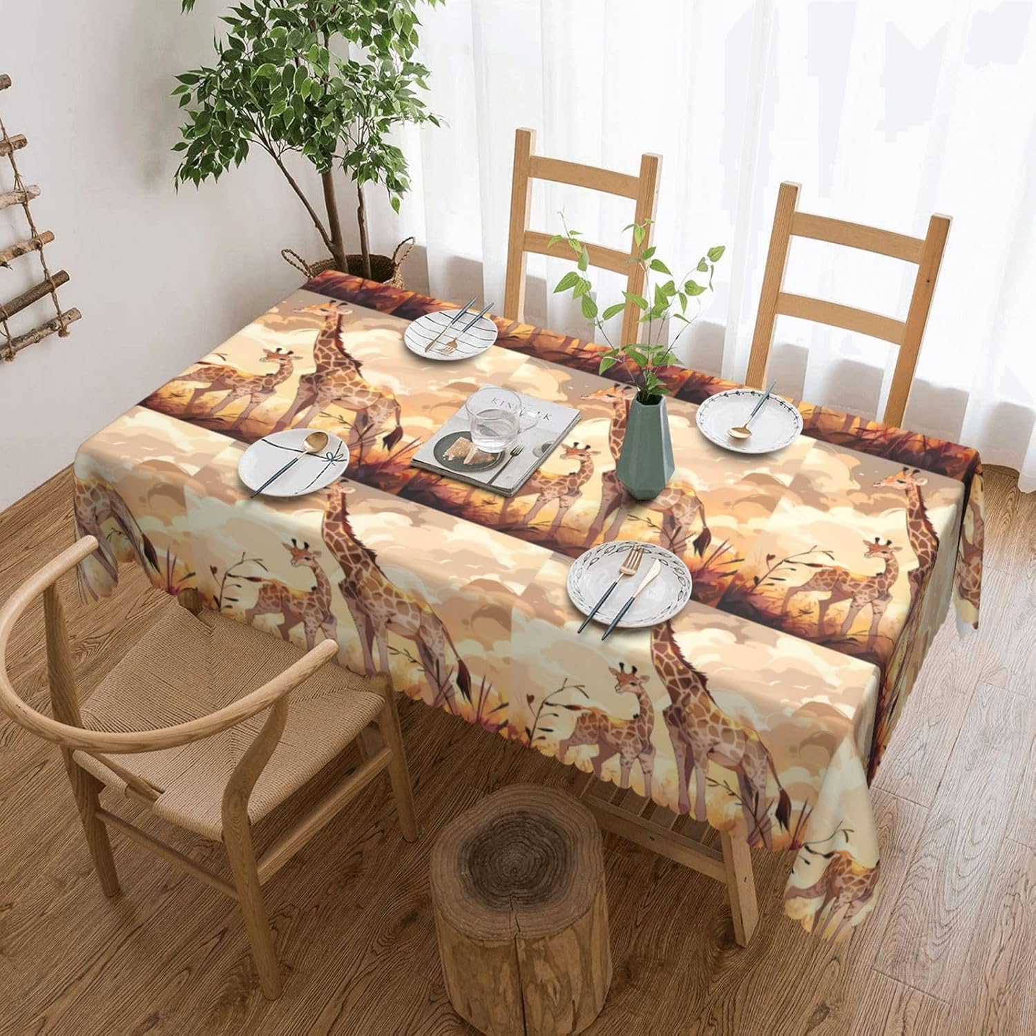 Giraffe Mother And Child Square Tablecloth 54x72 Inches