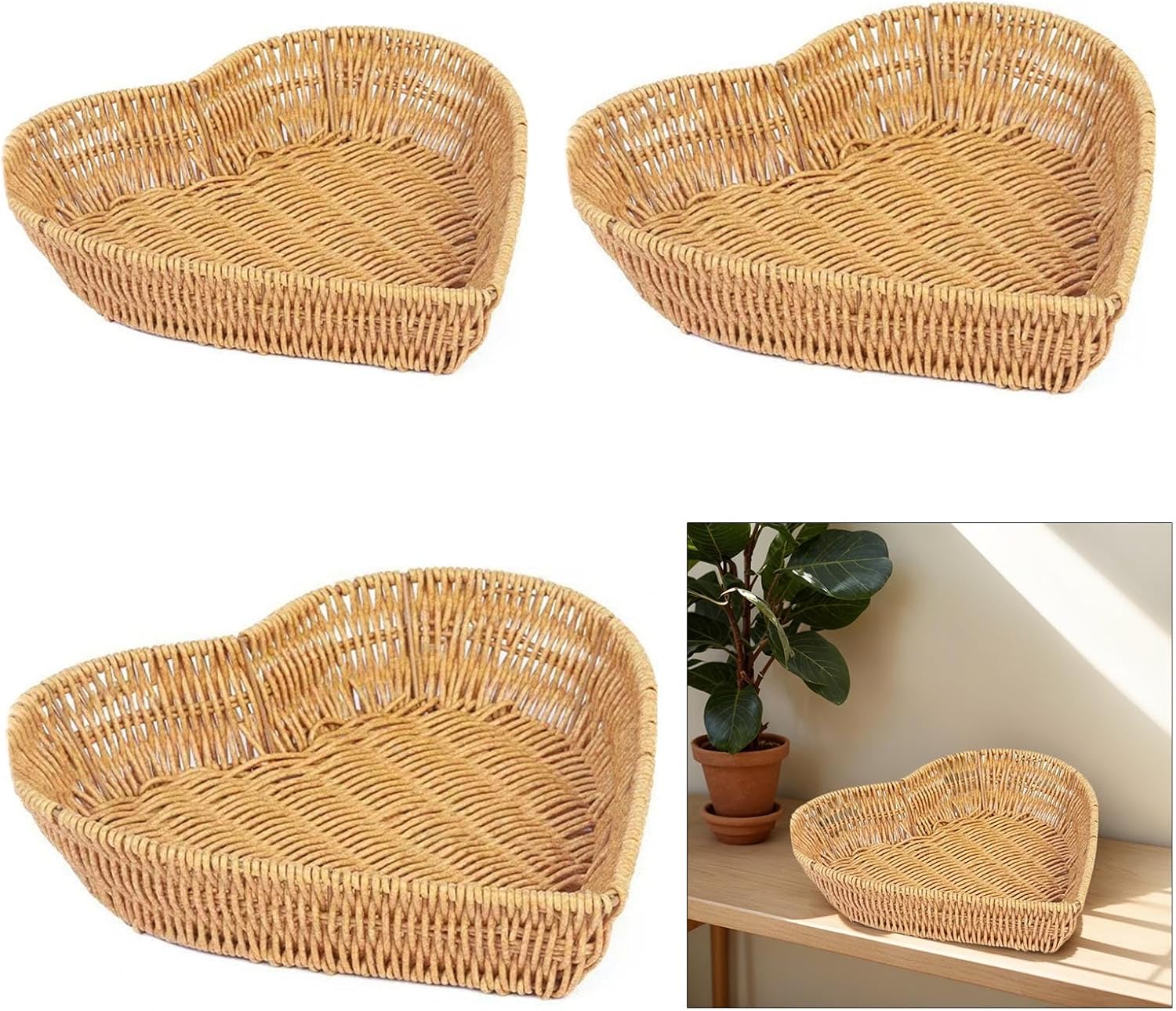 Artificial Rattan Serving Tray with Heart Shape Design