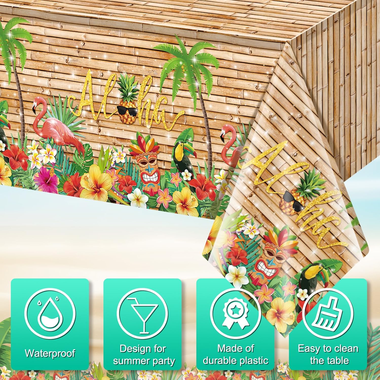 3Pcs Hawaiian Luau Tablecloth Tiki Party Decorations 108x54 Inch