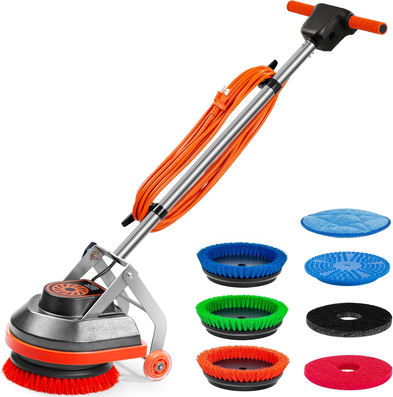HHQ Heavy Duty Floor Scrubber with Brushes Pads and 50-Foot Cord