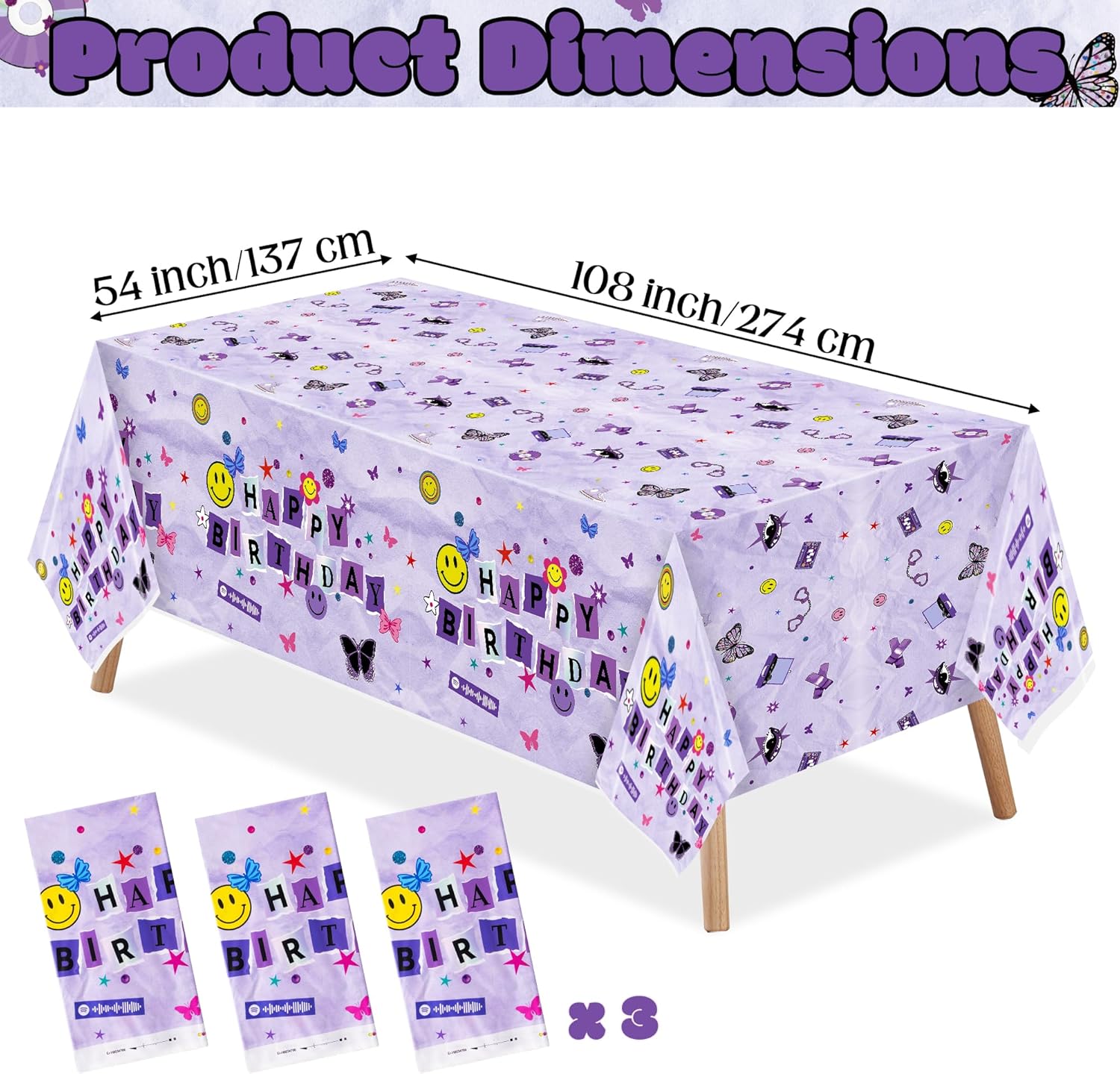 Pop Music Themed Tablecloths - 3pcs Waterproof Plastic Covers