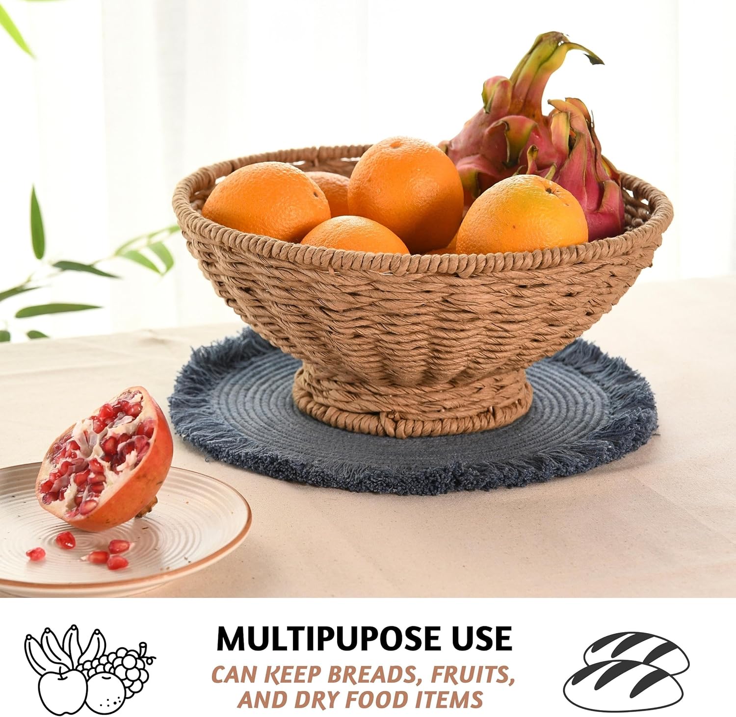 Folkulture Jute Fruit Bowl 12 Inch Decorative Serving Bowl