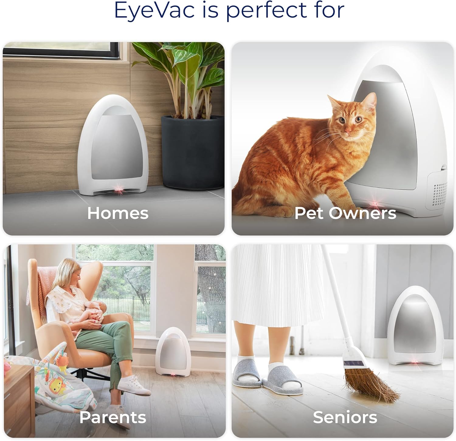 EyeVac Home Touchless Vacuum Automatic Dustpan - Ultra Fast Powerful 1000 Watt White