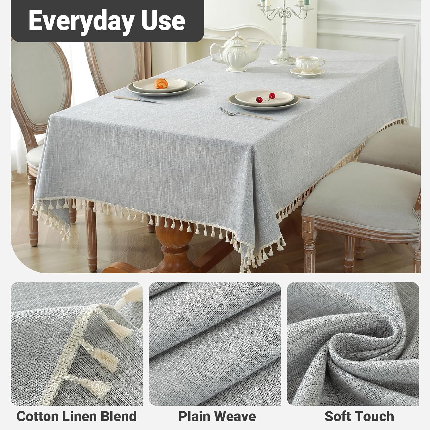 Laolitou Textured Tablecloth 55x75 Light Grey