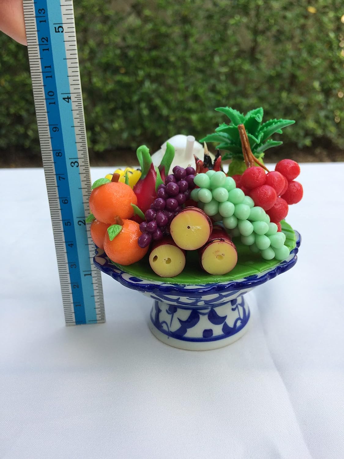 Artificial Fruit Bowl with Ceramic Pedestal Tray 3 Inches