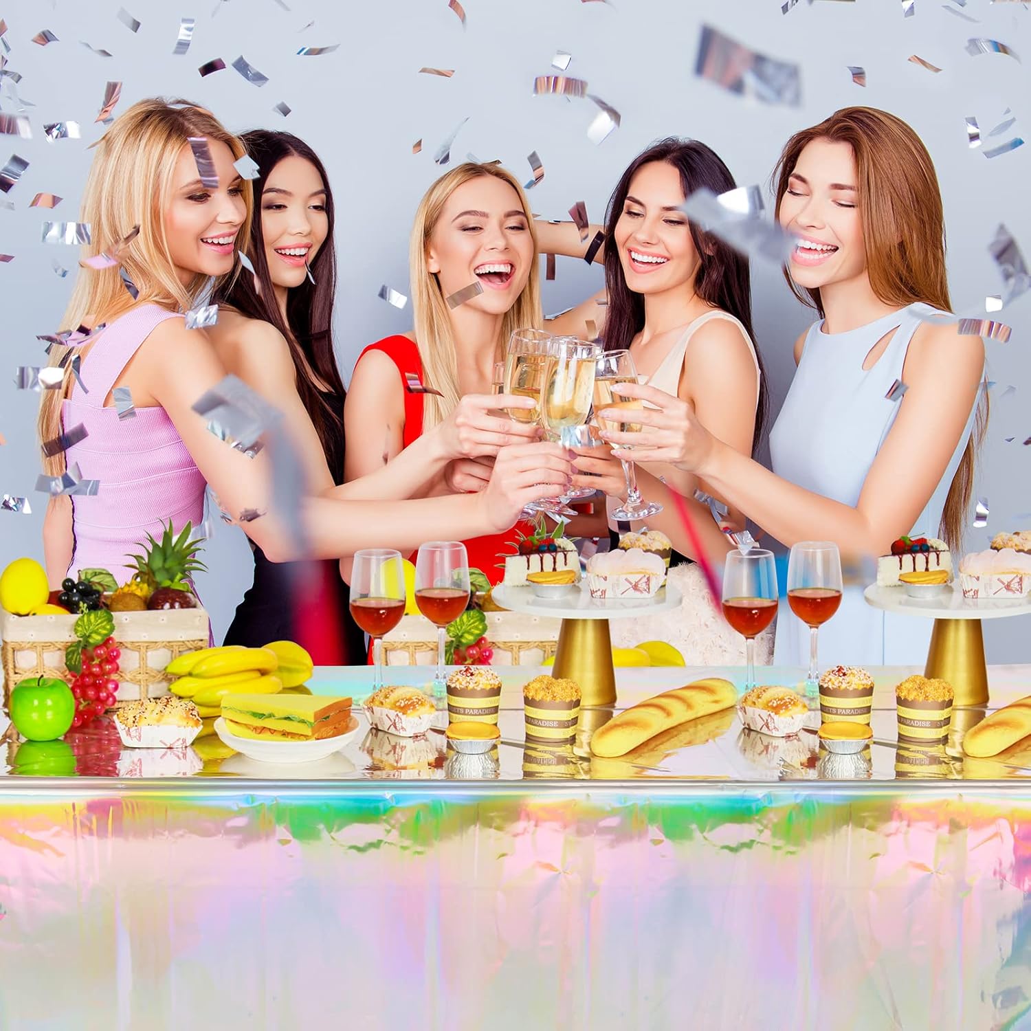 6 Pack Iridescent Laser Tablecloths for Parties