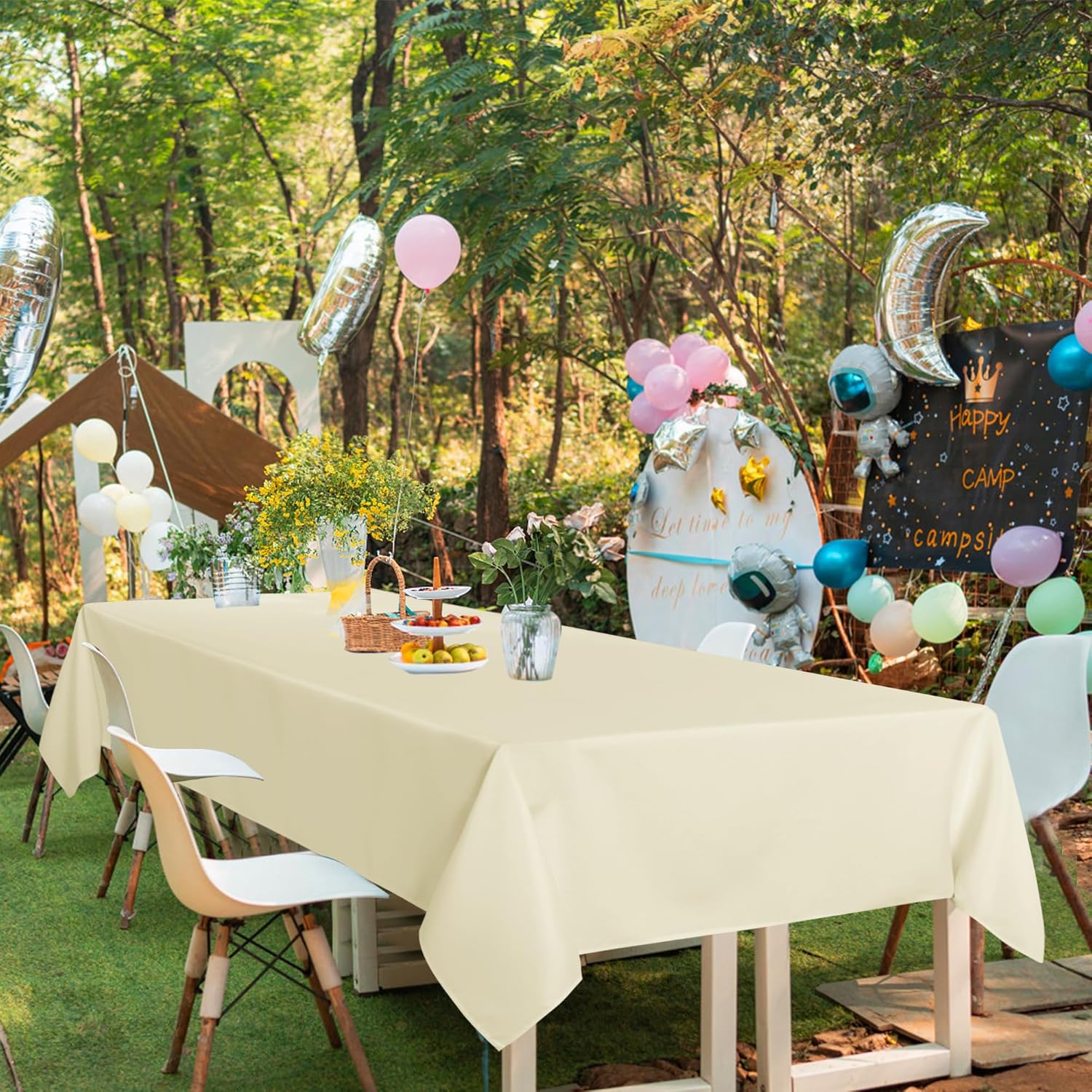 Sancua 6 Pack Rectangle Tablecloths for 4ft Tables 60x84 Inch Beige Washable Table Cover