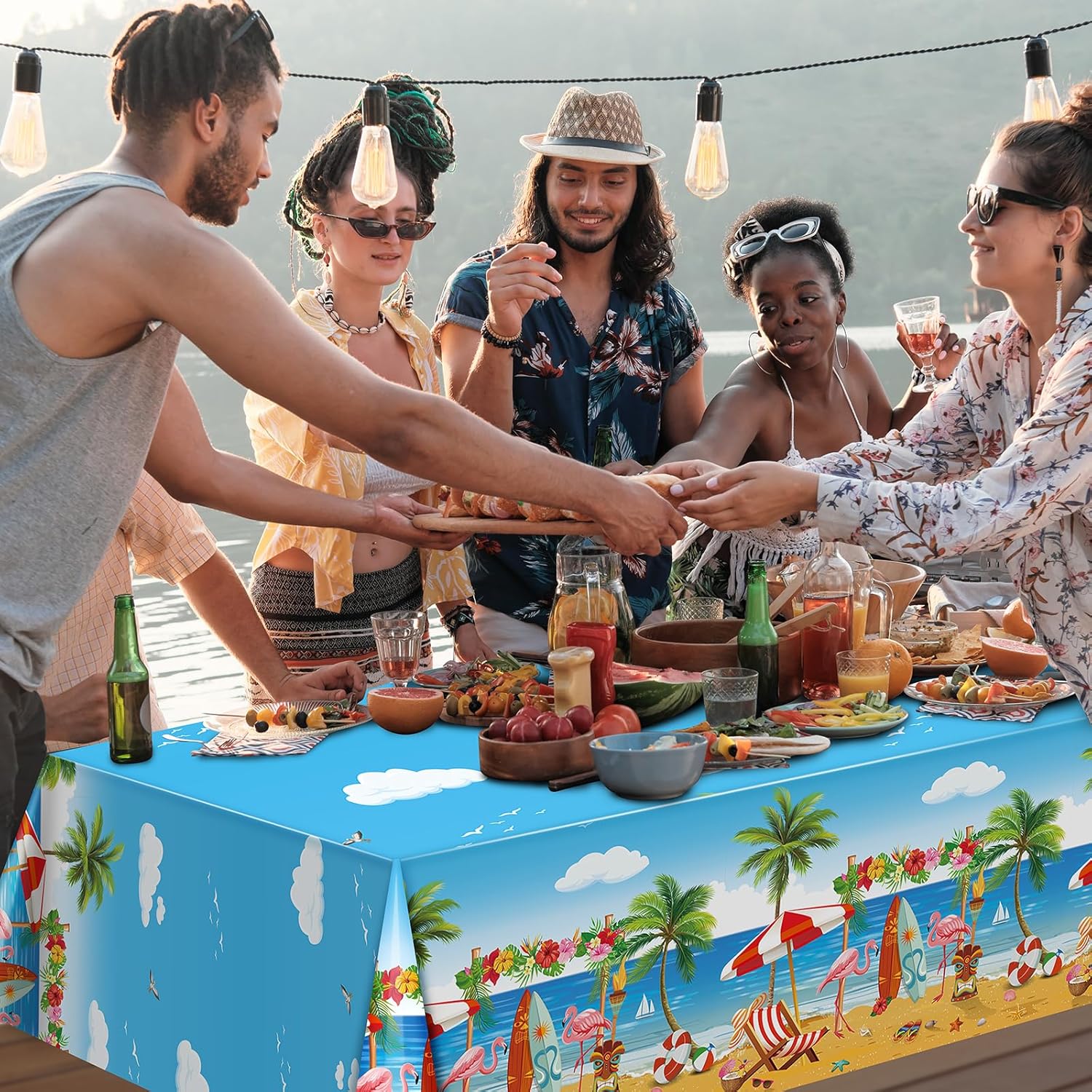 3 Pack Summer Beach Plastic Tablecloths with Hawaiian Design