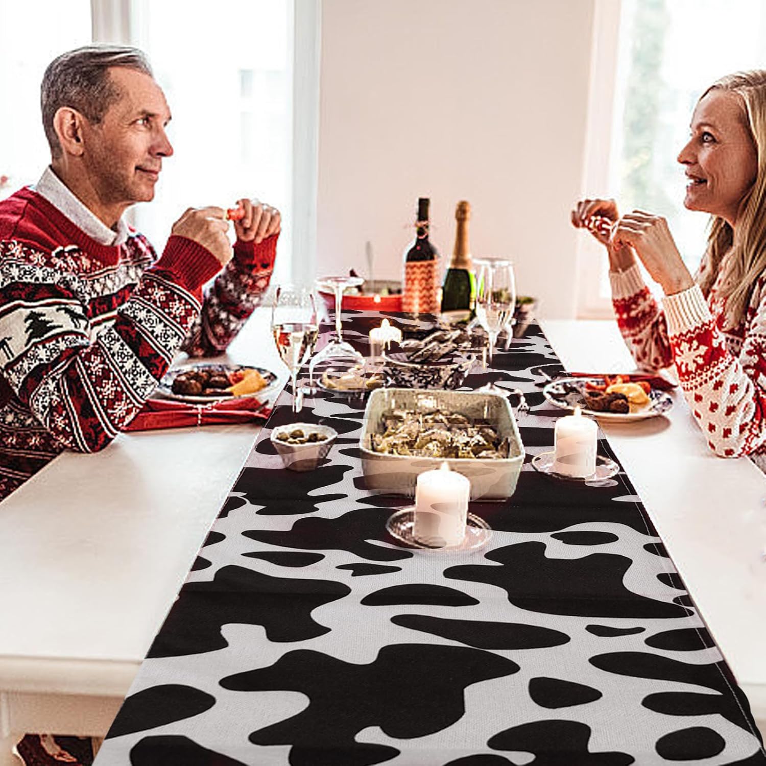 5 Pcs Linen Cow Print Table Runner Farm Tablecloth
