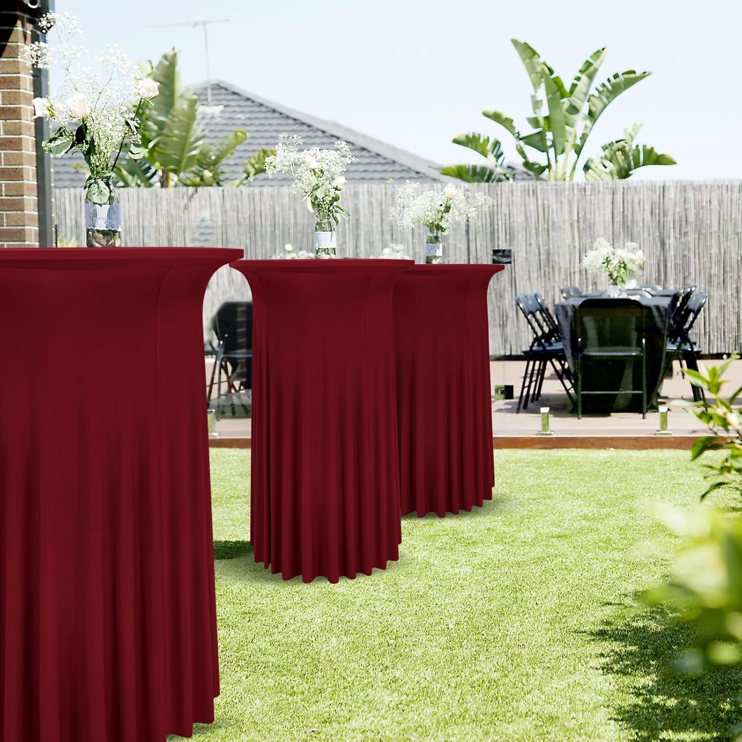 6 Pack Round Cocktail Table Skirt Spandex Tablecloth Wine Red Wavy Drapes High Top Cover