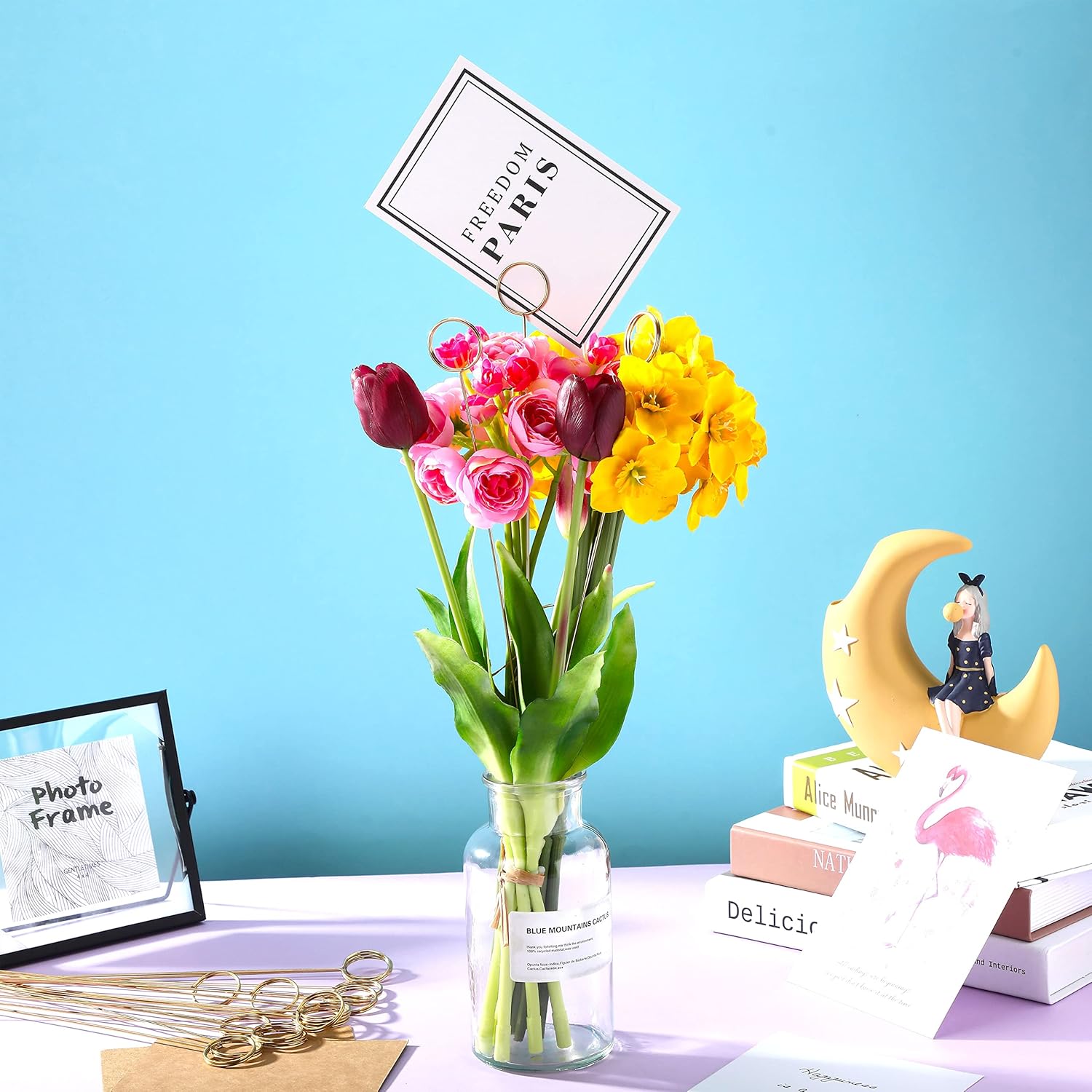 Hotop 30 Pcs Gold Floral Card Holder Stick for Wedding and Party